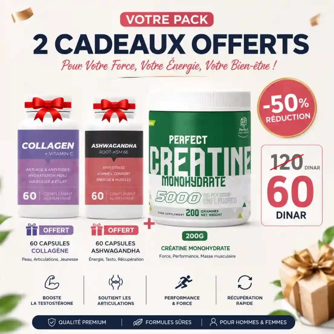 Creatine perfect 200g + Collagen herbz + Ashwagandha herbz Pack
