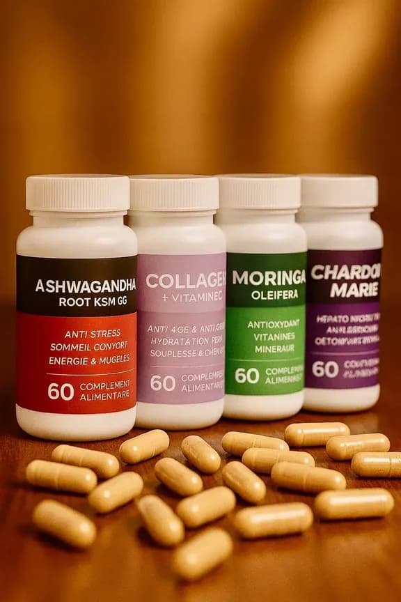 pack Ashwagandha Root ksm 66 + collagen Marin Hydrolysé + chardon Marie + Moringa