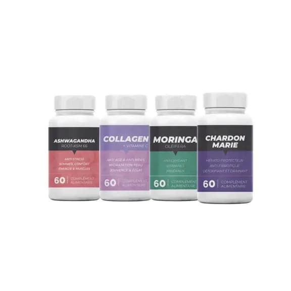 pack Ashwagandha Root ksm 66 + collagen Marin Hydrolysé + chardon Marie + Moringa