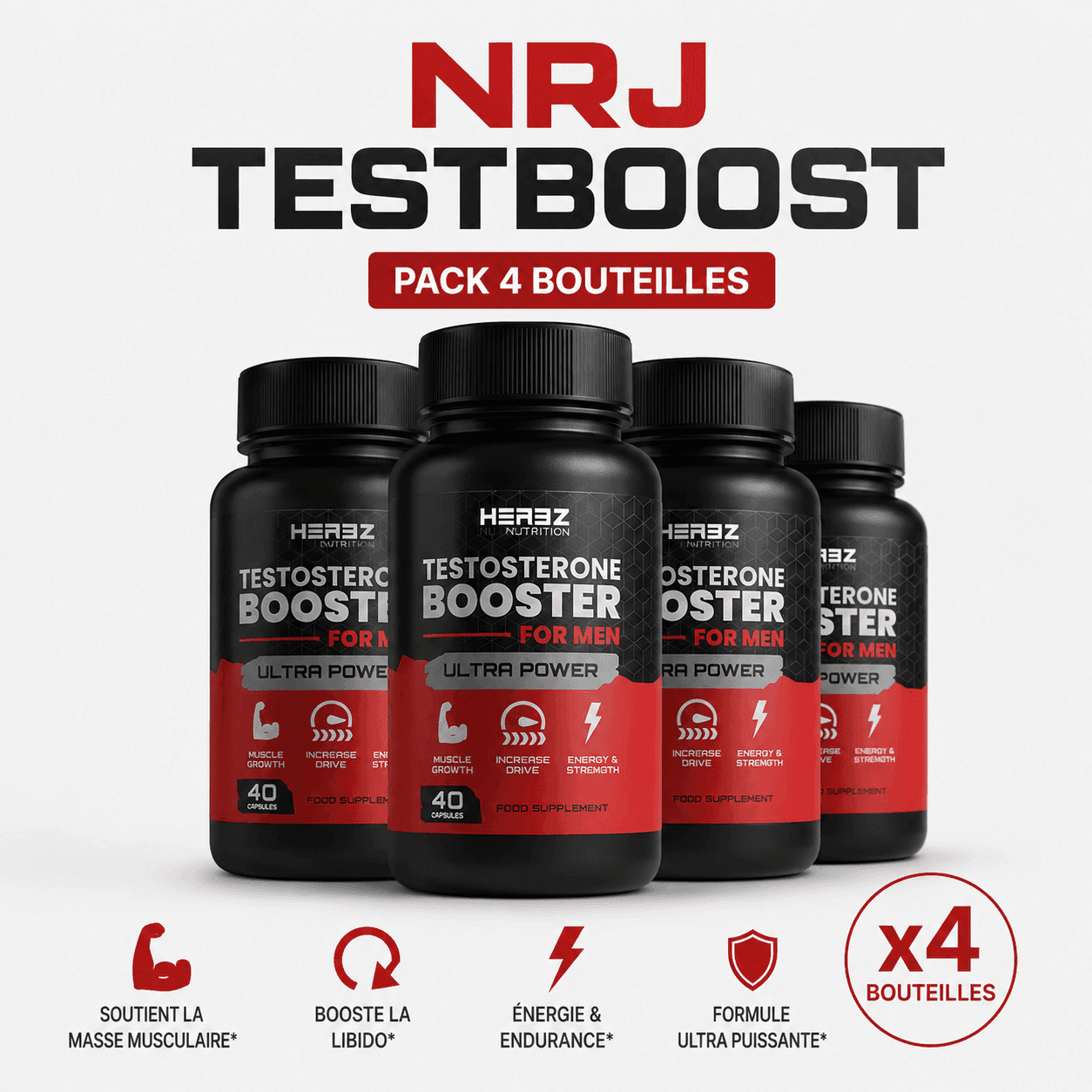 Pack Testo Max ×4 — 4 × Herbz Testo Booster Ginseng & Moringa