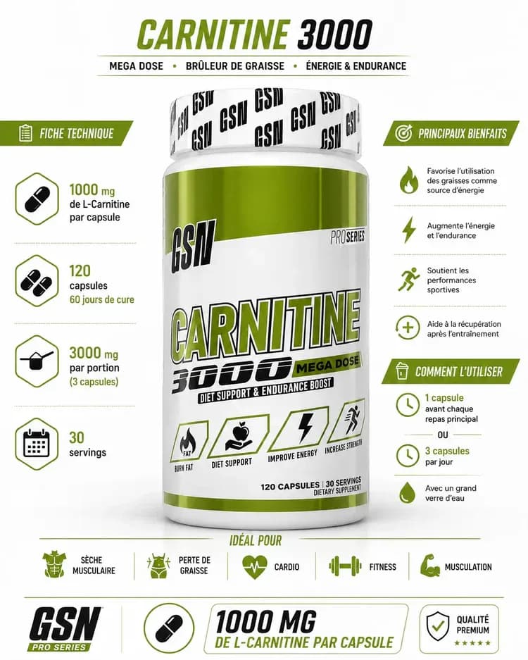 Gsn Carnitine 3000 Tunisie 120 Capsules